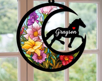 Custom Handmade Name Horse Decor, Pet Memorial Suncatcher, Loss Of Pet Sympathy Gift, Engraved Lovers, Personalized Horse Loss Gifts