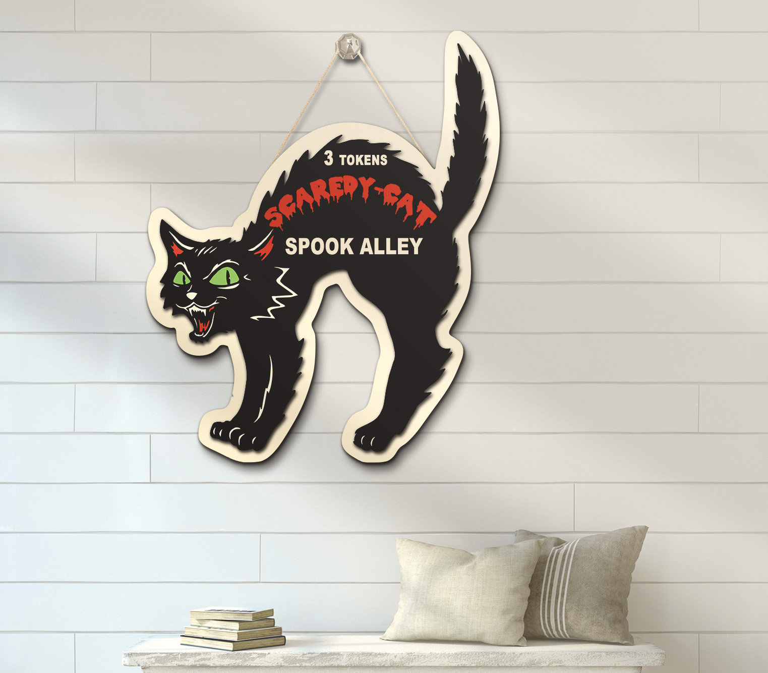Black Scaredy-cat Spook Alley Wood Cat Sign Large Wooden Scaredy