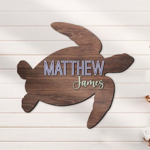 CustomTurtle 3D Kid Wood Nursery Name Sign Personalized Large Beach Turtle Lover Wooden Wall Decor Baby Shower Boy Birthday Gift