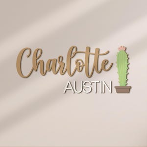 Letrero de madera personalizado con nombre de cactus para guardería infantil, decoración de pared con nombre bohemio personalizado, regalo único para habitación de niña y bebé
