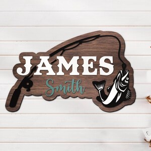 Custom Walleye Fishing Fish Pole Wood Nursery Name Sign Personalized Fisher Name Wooden Door Sign Decor Baby Shower Boy Girl Birthday Gift