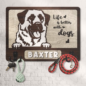 Custom Wooden Leash Holder For Wall Personalized Anatolian Shepherd Dog Paw Print Key Holder Mudroom Leash Hanger Engagement Gift Dog Decor