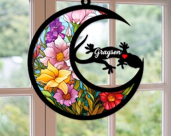 Custom Handmade Name Lizard Decor, Pet Memorial Suncatcher, Loss Of Bearded Dragon Sympathy Gift, Engraved Gecko Lovers, Animal Lover Gifts