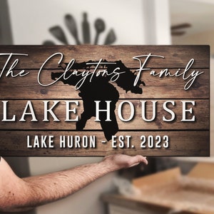 Custom Lake Huron Family Cabin Last Name Wood Pallet Sign Personalized Wooden Lake House Established Wedding Engagement Anniversary