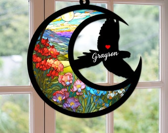 Personalisierter Papagei Vogel Dekor, Haustier Erinnerungsbild Suncatcher, Verlust des Haustier Sympathie Geschenk, gravierte Kakadu, Tierliebhaber Fensterbehang