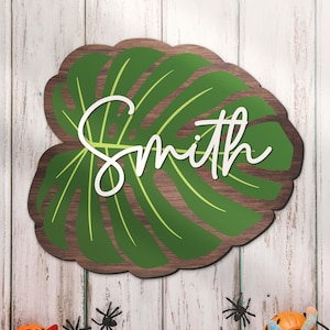 Custom Monstera Nursey Name Sign Personalized Tropical Leaf Large Wooden Safari Jungle Wall Decor Baby Shower Boy Girl Birthday Gift