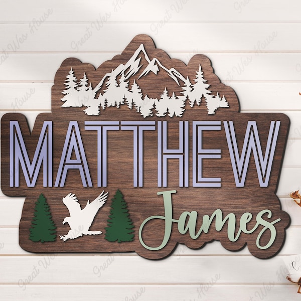 Custom Falcon Bird 3D Kid Woodland Nursery Name Sign Personalized Large Wooden Wildlife Wall Decor Baby Shower Boy Girl Birthday Gift