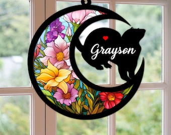 Benutzerdefinierte handgemachte Name Frettchen Dekor, Haustier Erinnerung Suncatcher, Verlust von Frettchen Sympathie Geschenk, gravierte Liebhaber, Tierliebhaber, Fenster hängend