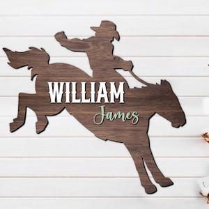 Letrero de madera personalizado con nombre de vaquero para guardería, decoración de pared para cuna occidental, regalo de cumpleaños para niño y niña