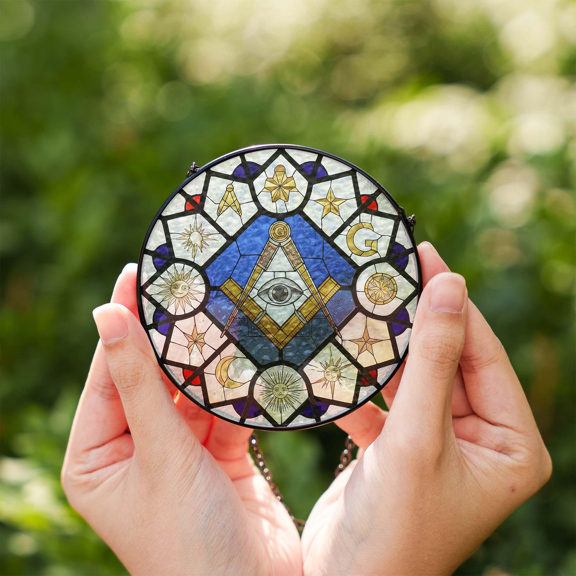 Freemason ステンドグラス Custom Stained Glass Masonic Suncatcher Freemason Light Catcher
