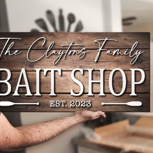 Custom Bait Shop Name Sign Personalized Garage Sign Large Wooden Bait & Tackle Decor Christmas Gift Husband Gifts Fathers Day Fishing Gift