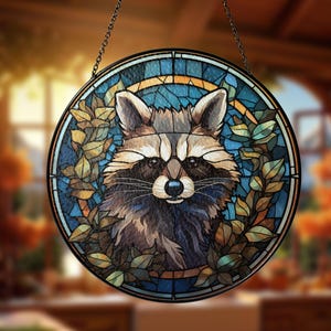 Stained Raccoon Animal Suncatcher Trash panda Light Catcher Window Hangings House Decoration House Decor Animal Lover Gift New House Sign