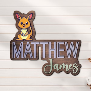 Custom Kangaroo Animal Wood Nursery Name Sign Personalized Wooden Room Decor Baby Shower Boy Girl Birthday Gift Christmas Gift