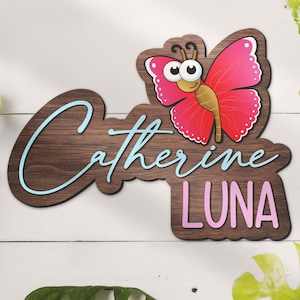 Custom Cute Butterfly Wood Nursery Name Sign Personalized Wooden Moth Crib Wall Decor Baby Shower Boy Girl Birthday Gift Kid Room