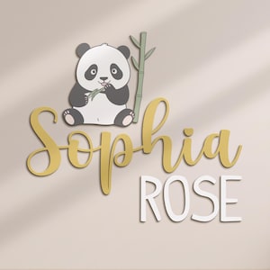 Letrero de madera personalizado con nombre de panda para guardería, divertido animal, decoración de pared para baby shower, regalo único para habitación de niña, cumpleaños