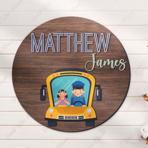 Custom Bus Driver Wood Nursery Name Sign Personalized School Bus Wooden Above Crib Decor Birthday Gift Driver Service Name Sign