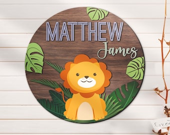 Custom Lion Animal 3D Wood Nursery Name Sign Personalized Safari Jungle Large Wooden Above Crib Decor Baby Shower Boy Girl Birthday Gift