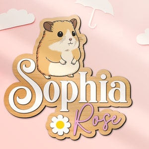 Custom Cute Hamster Wooden Nursery Name Sign Personalized Wood Home Crib Decoration Baby Shower Birthday Boy Girl Kid Room Decor Gift