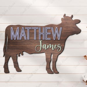 Custom Cow Farm Kid Wood Nursery Name Sign Personalized Farmer Tractor Wooden Wall Decor Baby Shower Boy Birthday Gift Kid Room Decor