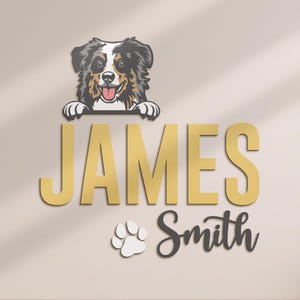 Nom personnalisé en bois pour chambre d&#39;enfant, berger australien, nom de chien personnalisé, décoration murale en bois, décoration pour baby shower, cadeau unique pour chambre d&#39;enfant de garçon