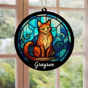 Cat Faux Stained Glass Cat Decor Pet Memorial Suncatcher Loss Of Pet Sympathy Gift Engraved Cat Lovers Birthday Gift Wall Hanging Decor