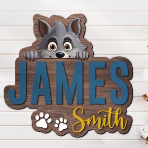 Benutzerdefinierte graues Wolf-Kind 3D hölzernes rundes Namensschild personalisierte Waldtiere Name über der Krippe Dekor-Baby-Dusche-Mädchen-Kind-Raum-Geschenk
