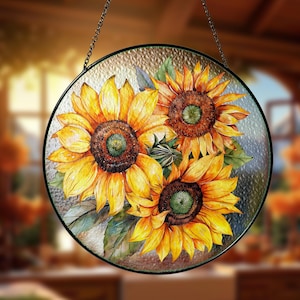Sunflower Suncatcher Stained Glass Window Hanging Decor, Kitchen Decor, New House Decor, Sunflower Decor, Gift For Mom, Sunflower Ornament