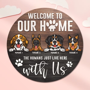 Personalized Dog Door Hanger, Welcome to our home 2 layers 3D wooden Sign, Welcome Door Hanger, Housewarming Gift, Front Door Decor