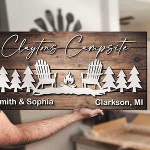Custom Wood Campfire Family Last Name Personalized Fire Pit Sign Cabin Camper Camping Gift Campsite Home Decor