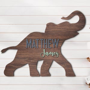 Custom Cute Elephant Wood Nursery Name Sign Personalized Wooden Safari Animals Door Sign Decor Elephant Baby Shower Boy Girl Birthday Gift