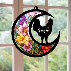 Custom Handmade Name Chicken Decor, Pet Memorial Suncatcher, Loss Of Pet Sympathy Gift, Engraved Rooster Lovers, Animal Lover Gifts