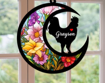 Custom Handmade Name Chicken Decor, Pet Memorial Suncatcher, Loss Of Pet Sympathy Gift, Engraved Rooster Lovers, Animal Lover Gifts