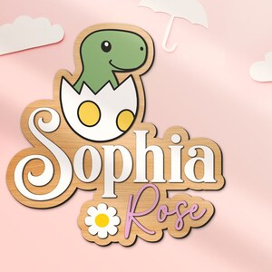 Benutzerdefinierte Dinosaurier 3D Holz Kinderzimmer Namensschild personalisierte lustige T-Rex Ei Holz Haus Krippe Baby Shower Geburtstag Mädchen Mädchen Namensschild