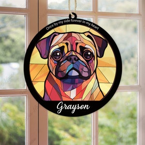 Custom Suncatcher Pug Dog Decor Personalized Pet Memorial Suncatcher Loss Of Pet Sympathy Gift Engraved Dog Lovers Birthday Gift
