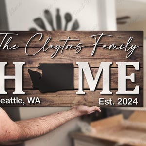 " Benutzerdefinierte Washington State Home Familie Nachname Holzschild Personalisierte Karte Name Jahrestag Geschenk Wohnkultur Geburtstagsgeschenk Weihnachten Familie."