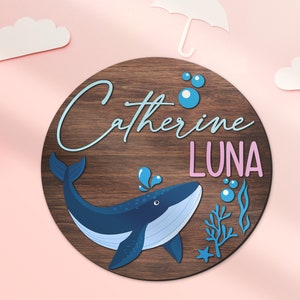 Benutzerdefinierte Ocean Whale Holz Kinderzimmer Namensschild Dekor personalisierte Nautik Meer Wanddekoration über Krippe Baby Shower Girl Ocean Kinderzimmer Dekor