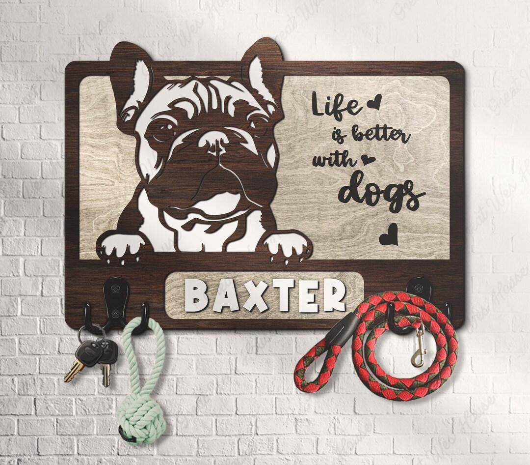 French Bulldog Custom Name Wall Hook for Leash Keys Towel main image 1