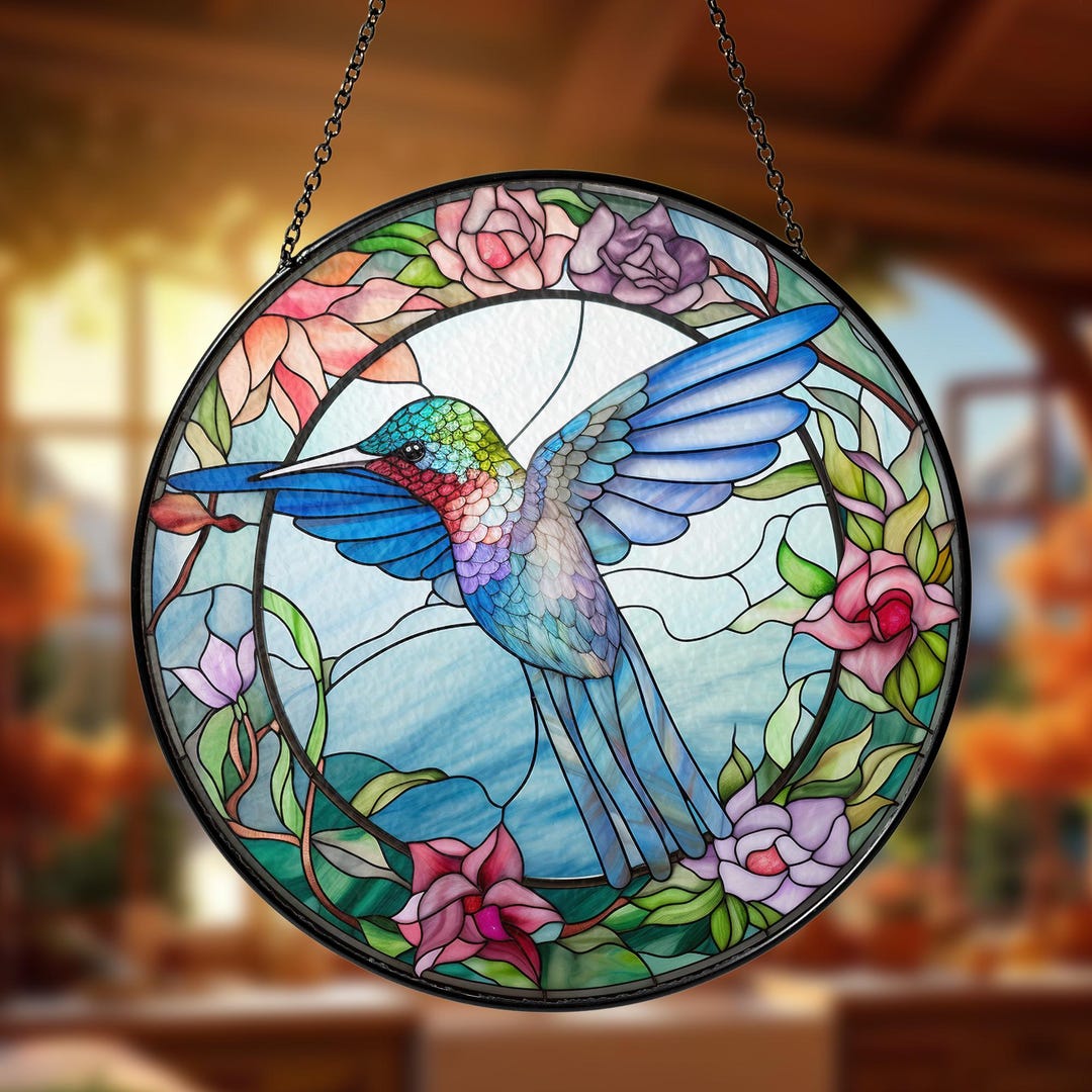 ハミングバード ステンドグラス サンキャッチャー 窓吊り飾り ペット