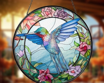 ハミングバード ステンドグラス サンキャッチャー 窓吊り飾り ペット
