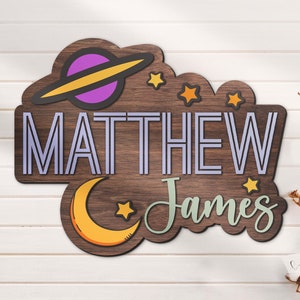 Custom Moon & Star 3D Kid Nursery Name Sign Personalized Space Large Wooden Wildlife Wall Decor Baby Shower Boy Girl Birthday Gift