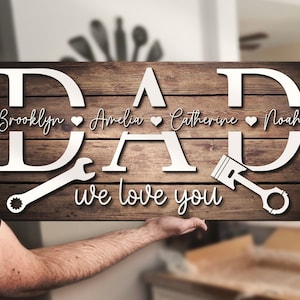 Custom Mechanic Handyman Wrench Spanner Dad Kid Name Wood Sign Personalized Wooden Father Day Papa Decor Gift Farmhoouse Home Tool Repair