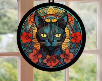 Faux Stained Glass Cat Decor Pet Memorial Suncatcher Loss Of Pet Sympathy Gift Engraved Cat Lovers Birthday Gift Wall Hanging