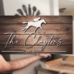Custom Horse Racing Sport Wood Name Sign Personalized Horse Racer Player Name Sign Room Wooden Sport Home Decor Christmas Gift Birthday