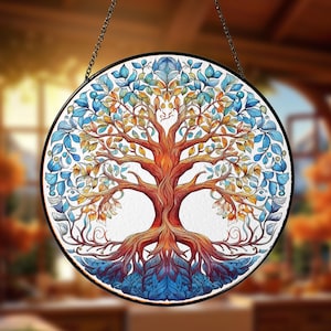 Tree of Life Stained Glass SunCatcher Tree of Life Light Catcher Window Hanging Protection Charm Home Decoration World Tree House Decor