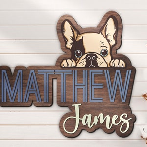 Custom French Bulldog Wood Nursery Name Sign Personalized Wooden Frenchie Puppy Above Crib Decor Wall Art Baby Shower Boy Girl Birthday Gift
