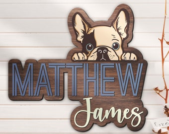 Custom French Bulldog Wood Nursery Name Sign Personalized Wooden Frenchie Puppy Above Crib Decor Wall Art Baby Shower Boy Girl Birthday Gift
