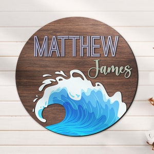 Custom Wave Ocean 3D Wood Nursery Name Sign Personalized Beach Funny Large Wooden Above Crib Decor Baby Shower Boy Girl Birthday Gift