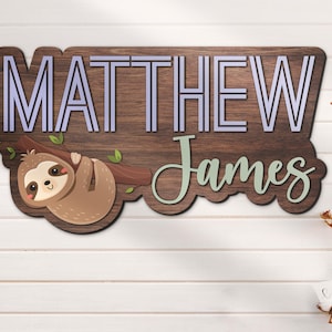 Letrero de madera personalizado con un perezoso adorable en 3D para guardería, con nombre, divertido y personalizado, para decoración de cuna, baby shower, cumpleaños, habitación de niño y niña, regalo