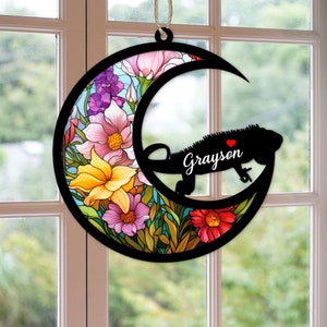 Custom Handmade Name Iguana Decor, Pet Memorial Suncatcher, Loss Of Pet Sympathy Gift, Engraved Gecko Lovers, Animal Lizard Lovers,