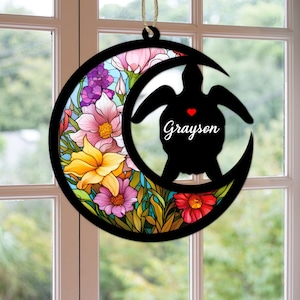Custom Handmade Name Turtle Decor, Pet Memorial Suncatcher, Loss Of Pet Sympathy Gift, Engraved Beach Sea Turtle Lovers, Animal Lover Gifts